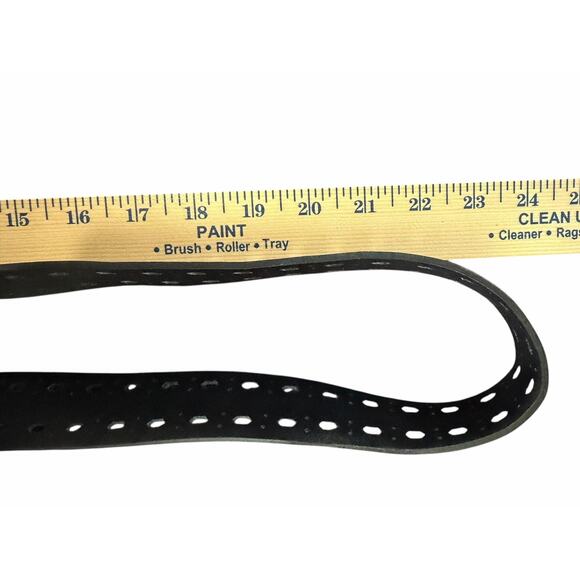 Womens Leather Belt 40-46" Waist Black Double Prong Silver Buckle - Picture 3 of 8